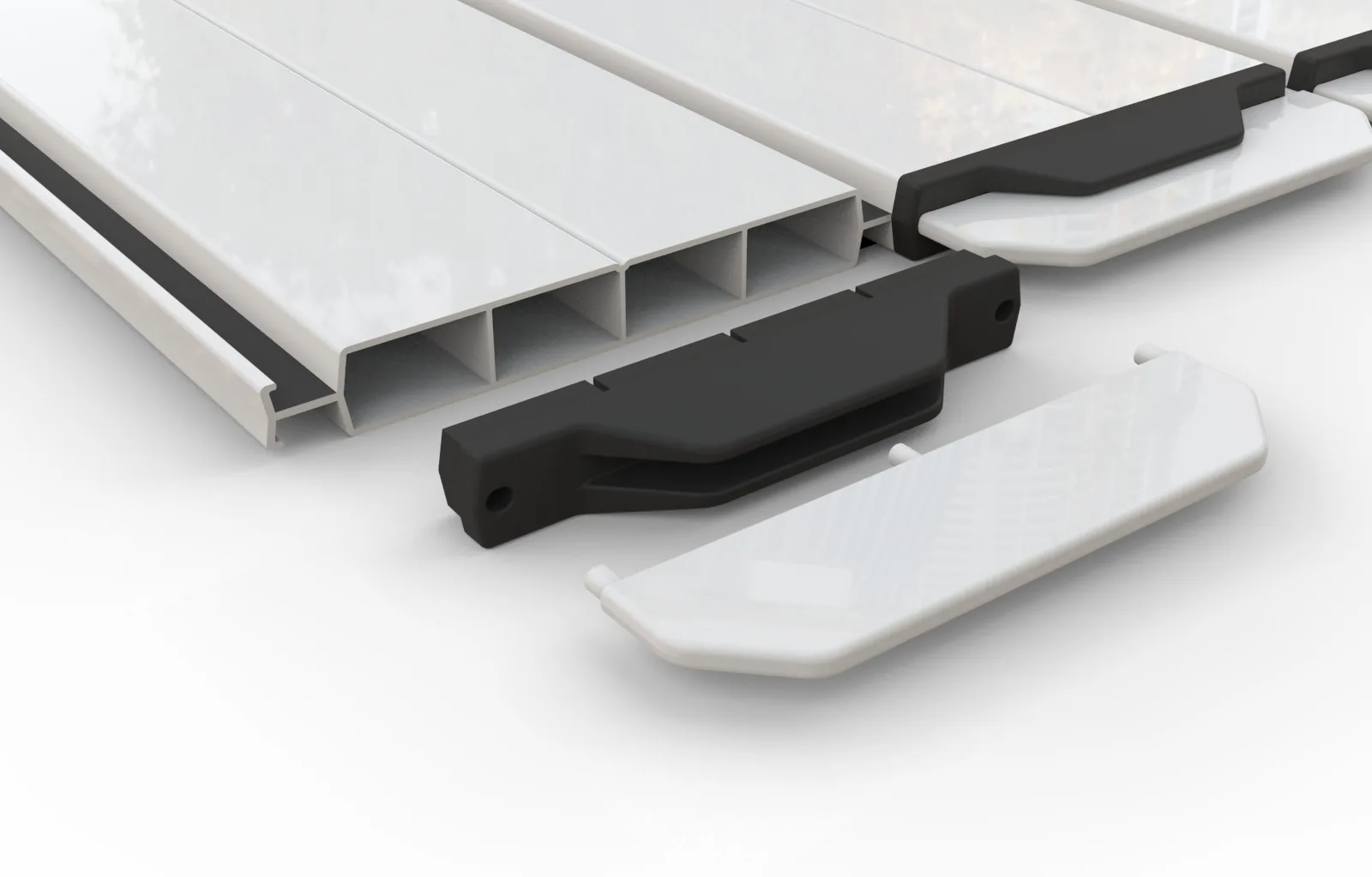 Vue de conception de la lame PVC opaque et de ses embouts